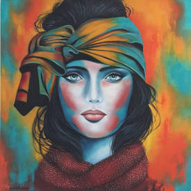 Shena AJUELOS - "Femme au turban" 80x80  Huile