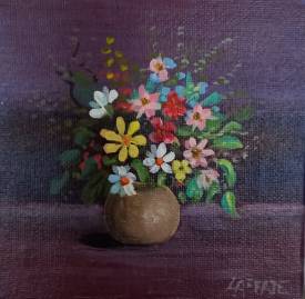 Claude André-Laffaye - bouquet . acryl.sur T.12x12 cm. 20€.