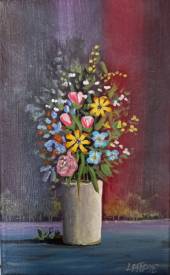 Claude André-Laffaye - Bouquet . acrylique sur toile 22x14 cm. 30€.