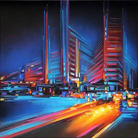 Leslie BERTHET LAVAL - "Night colors" 100x100 cm. Technique mixte sur toile, disponible.