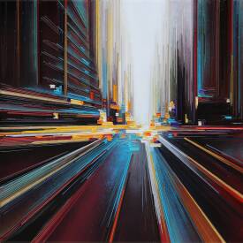 Leslie BERTHET LAVAL - "City light" 80x80 cm. Technique mixte sur toile, disponible.