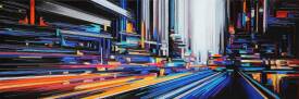 Leslie BERTHET LAVAL - "Panoramic street " 40x120 cm. Technique mixte sur toile, disponible.