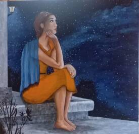 Patricia BRETEL - " La tete dans les étoiles " 60 X -60 - disponible -