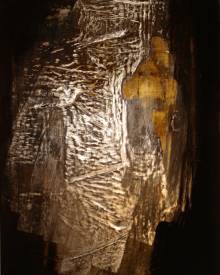 Valérie de LAUBRIERE - Métamorphose 73x92 cm vernis,pigment,or et argent sur bois gravé 2012