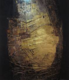 Valérie de LAUBRIERE - Eclat d'ombre 65X82cm  vernis, pigment ,argent, or sur bois gravé 2012