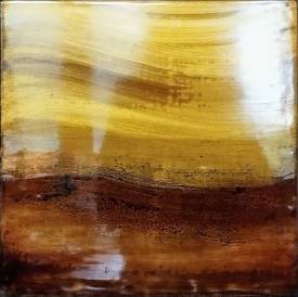 Valérie de LAUBRIERE - L'or du vent 30x30cm laque; vernis flatting,pigment,poudre de bronze sur bois 2024
