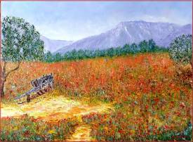 Monique LAVILLE - CHARRETON DANS UN CHAMP DE COQUELICOTS   73 x 54 cm   2024.jpg