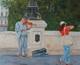 Solange LE CHEQUER - Le Violoniste du Pont-Neuf à Paris, Mus.Monde N°3, hst, 60x73cm.JPG