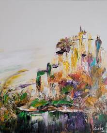 Christian LOBEL - PRINTEMPS A ROCAMADOUR - Acrylique sur Toile - H 65 x L 54 cms - 2023