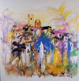 Christian LOBEL - ETE A SAINT PAUL DE VENCE-Acrylique sur Toile-H 100 X L 100 cms - 2023