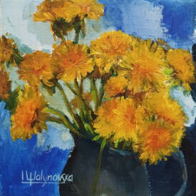 Iryna MALYNOVSKA - F2006 Éclat de Pissenlits en Vase Bleu