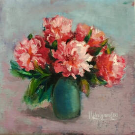 Iryna MALYNOVSKA - F2004 Éclat de Pivoines en Vase de Verre