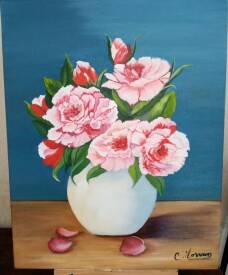 Catherine MORVAN - 22 - Bouquet de roses - Huile sur toile -40/50 - Disponible