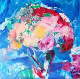 Nina Karapetyan - NKAR - Bouquet des roses dans un vase 2020, huile sur toile, 60x60.jpg