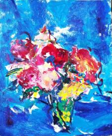 Nina Karapetyan - NKAR - bouquet sur le fond bleu, 2020, huile sur toile, 65x54.jpg