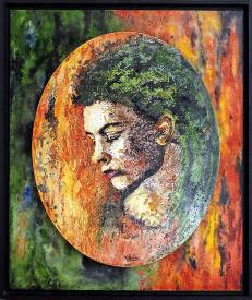 Michel PERRIER - Portrait pointillé ovale sur bois