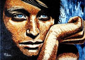 Michel PERRIER - Portrait Femme Pointillée (yeux bleus)