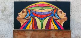Michel PERRIER - 2 tableaux "dos à dos" multicolores