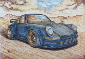 Michel PERRIER - Porsche bleue jantes dorées