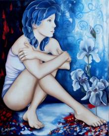 Mado POURTIN MOUSNIER - Clara, entre fleurs et sang - Huile sur toile - 40X50 - Vendue