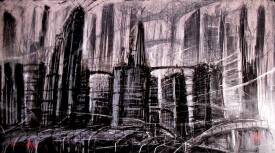 Virginio VONA - Dark city  Acryliques, encre de chine, fusain, pastels gras, sur support plastifié, dimension 65,5cmx120,5cm, année 2022..jpg