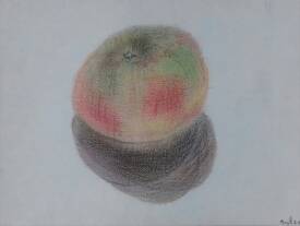 Sylvain ZABETH - 1979 10'étude' crayon de couleur sur papier 24x32cm (Une pomme).jpg